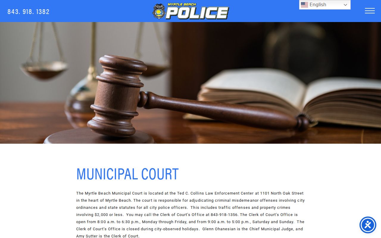 Myrtle Beach Municipal Court contact and warrant record route