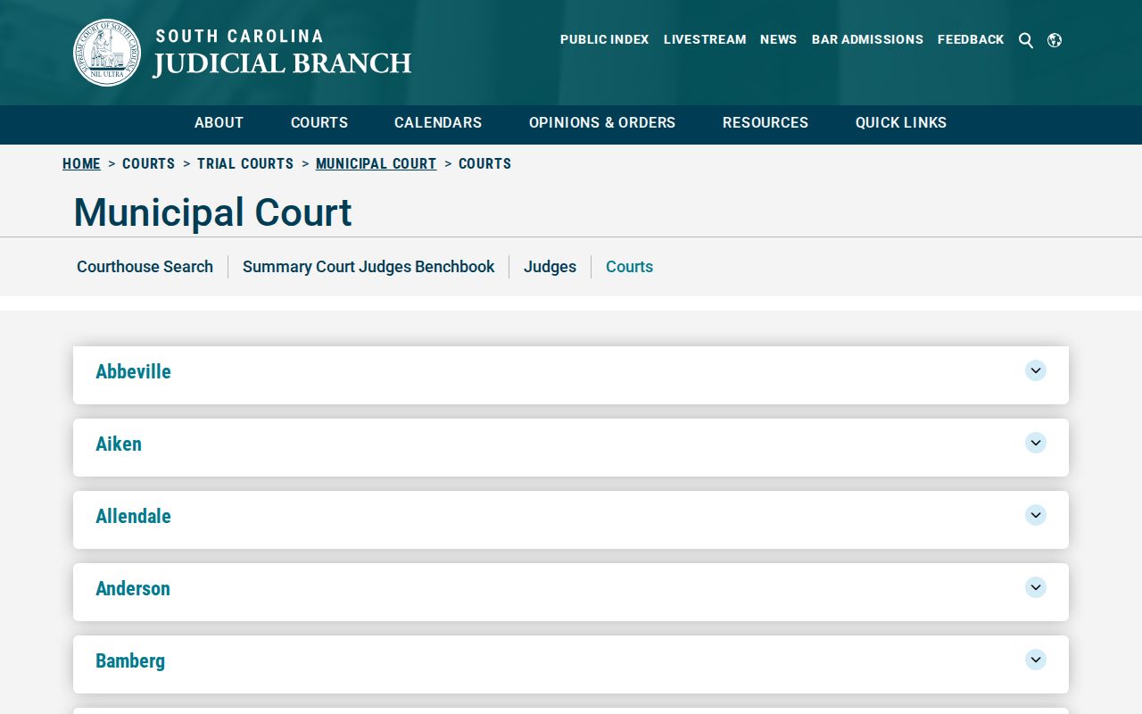South Carolina municipal court directory for Horry County city warrants
