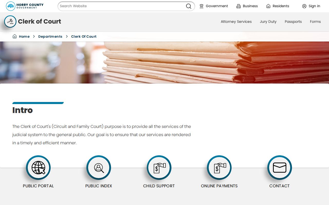 Horry County Clerk of Court divisions for warrant record routing