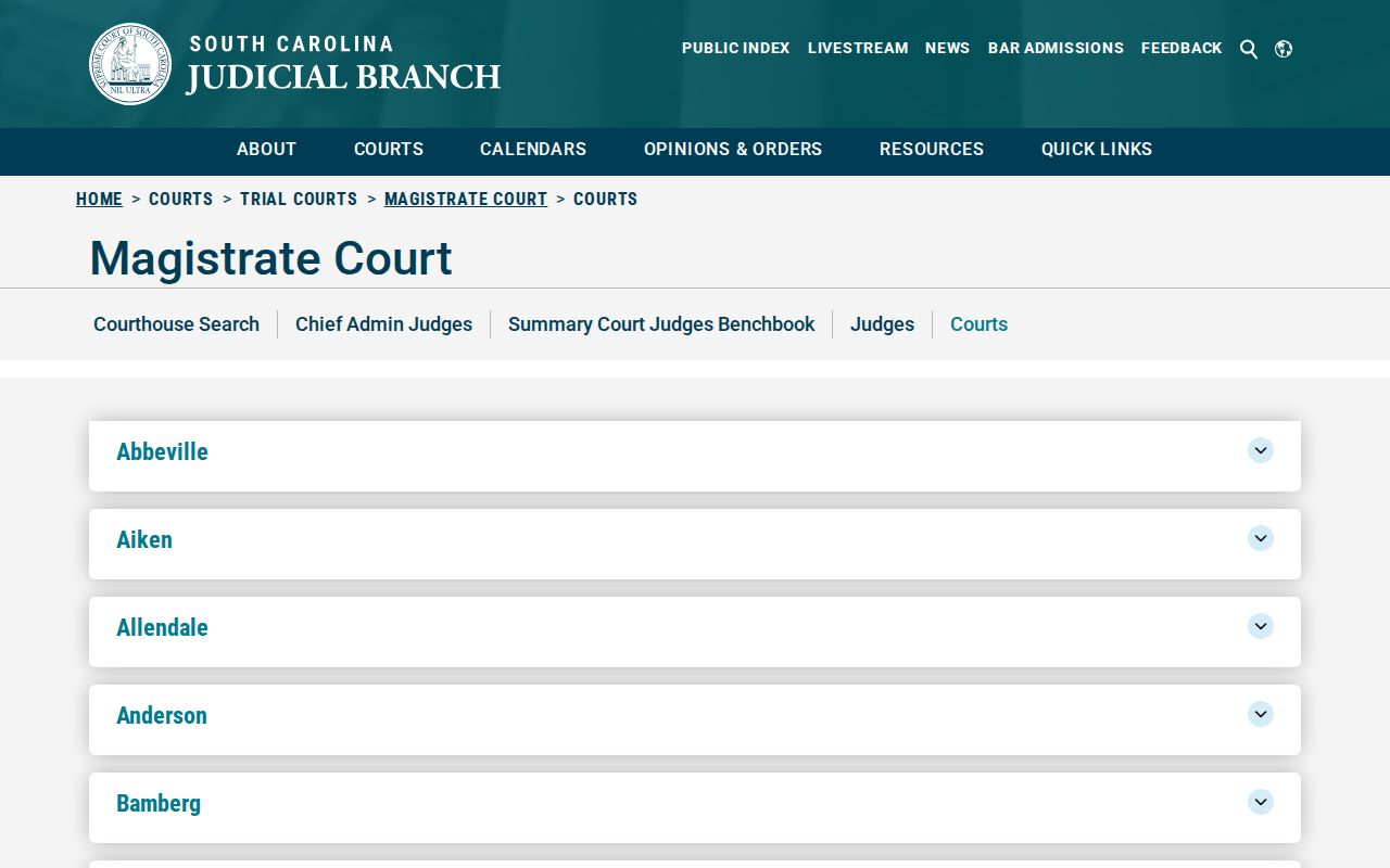 Horry County magistrate and bond court directory for warrant routing